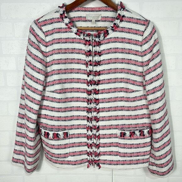 Talbots Womens Jacket size 16 Petite Striped Cotton Blend - Picture 1 of 14